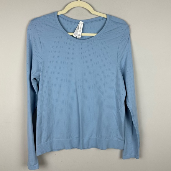 Athleta Tops - Athleta Long Sleeve Perforated Top Light Blue Size L